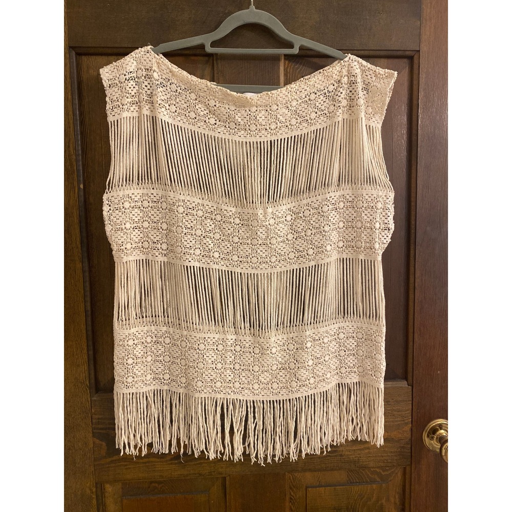 Callahan Inez Cream Crochet Fringe Sleeveless Tank Top Boho Festival Cotton Sm - Picture 2 of 7